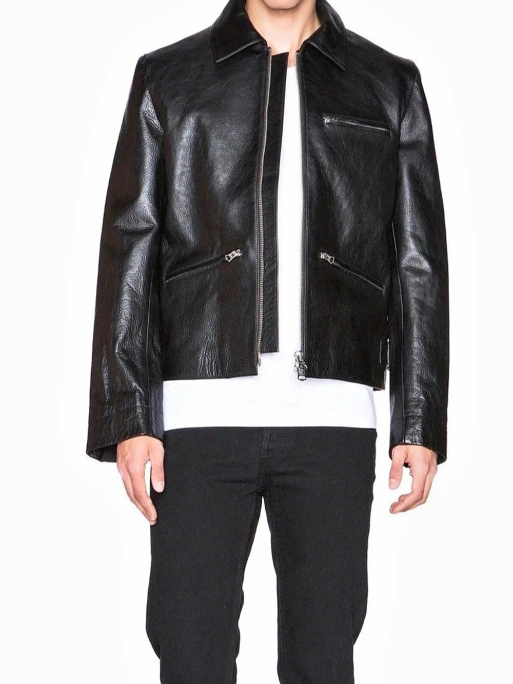 Acne Studios August Leather Jacket Leather Jacket in Black Size 48